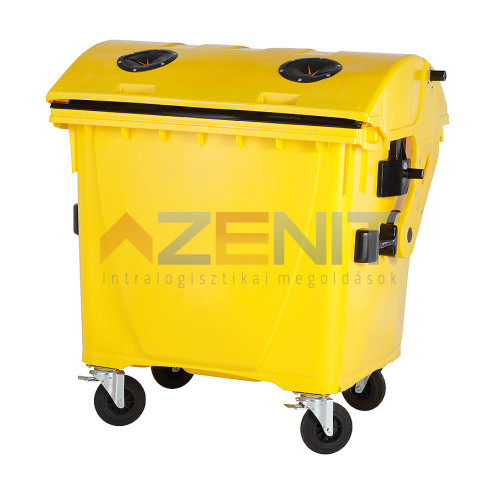 1100 literes műanyag hulladékgyűjtő konténer MŰANYAG gyűjtésére alkalmas fedéllel sárga színben
