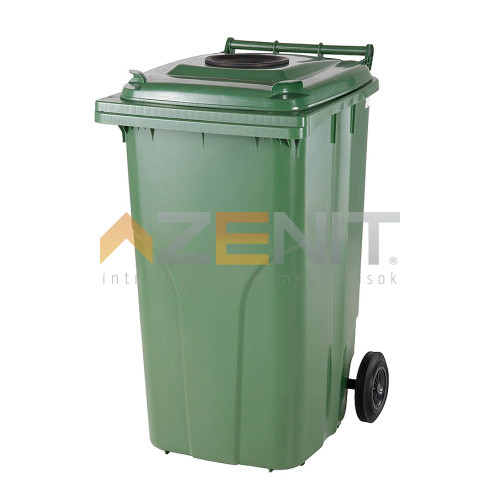 120 literes műanyag hulladékgyűjtő ÜVEG gyűjtésére alkalmas fedéllel zöld színben