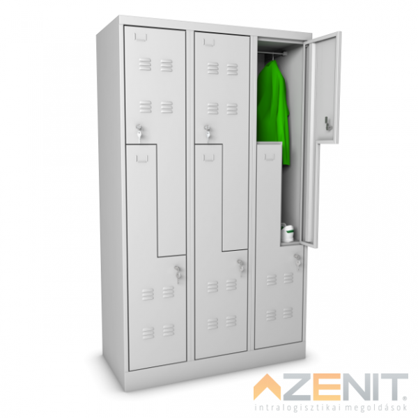 Z ajtós kivitelű fém öltözőszekrény KS 6 ajtóval szürke színben