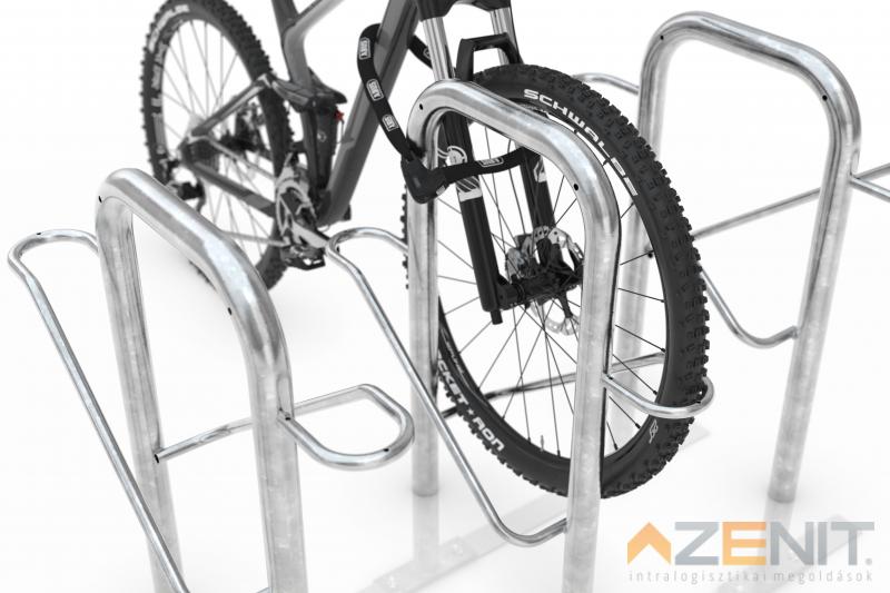 Kerékpártámasz STRAP 12DS típus lebetonozható szerelősínnel tűzihorganyzott